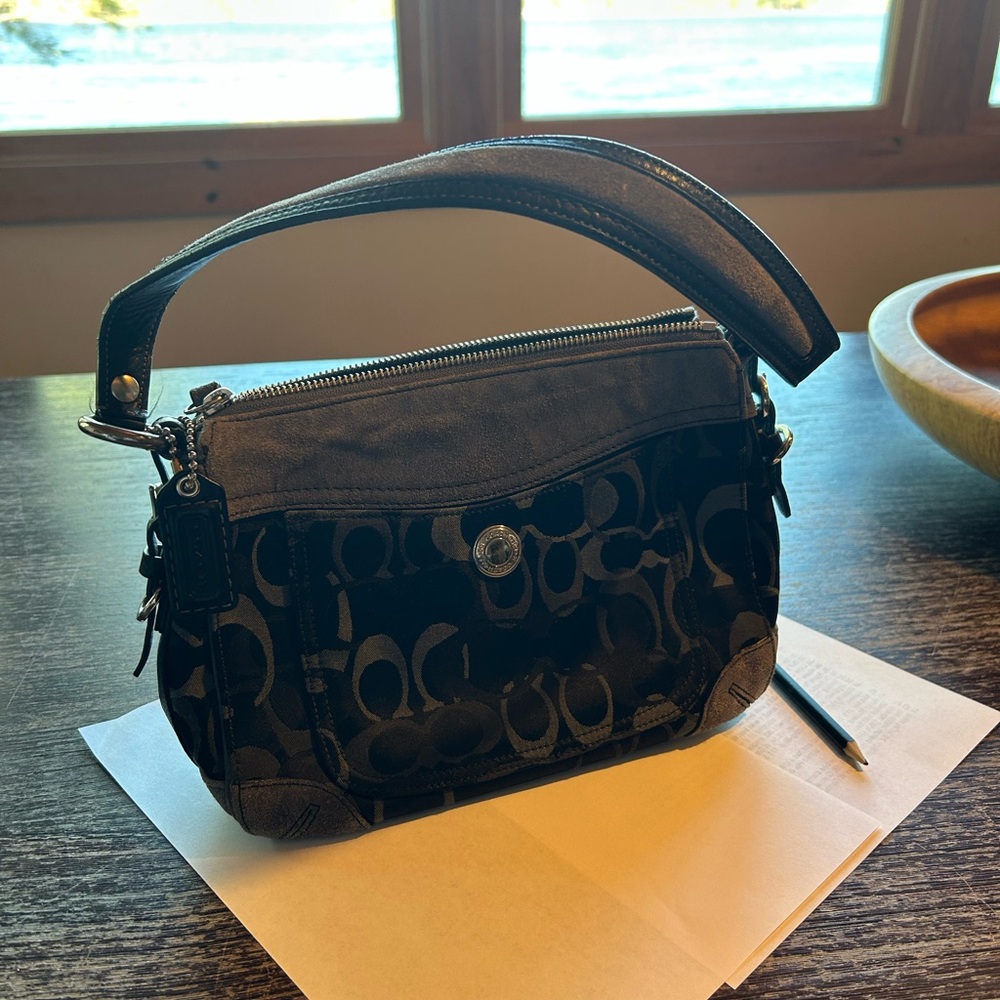 Coach Black and Dark Gray Shoulder Bag